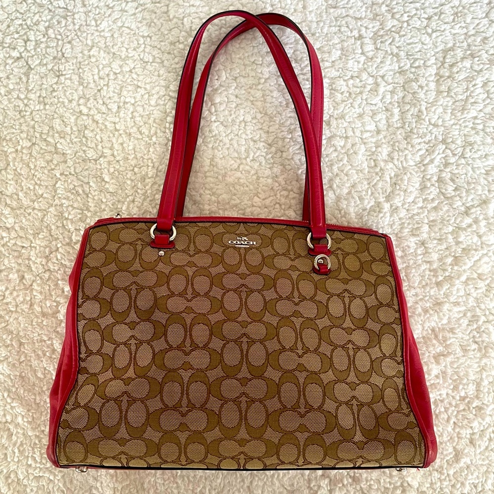 ♠️ Coach Stanton Carryall, Monogram Canvas and Pink Leather
